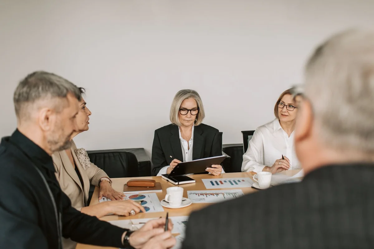 Commercial team reviewing plans and reports